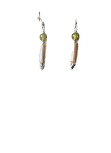 Load image into Gallery viewer, Natural Green Garnet Cream Freshwater Pearl & Silver Dangle Earrings 5699