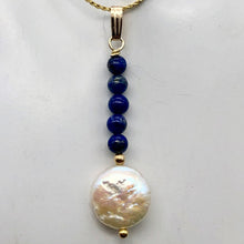 Load image into Gallery viewer, Natural Lapis & Drop FW Coin Pearl 14Kgf Pendant | 1 3/4" long | - PremiumBead Primary Image 1