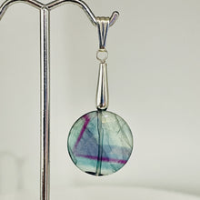 Load image into Gallery viewer, Fluorite Sterling Silver Striped Coin | 1 3/4" Long | Purple/Blue | 1 Pendant |