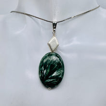 Load image into Gallery viewer, Seraphinite Drop Oval Sterling Silver Pendant | 2 1/4" Long | Green White | 1 |