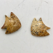 Load image into Gallery viewer, Swim 2 Carved Picture Jasper Fish Beads | 14x17x5mm | Warm brown and grey - PremiumBead Primary Image 1