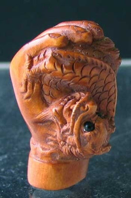 Hand of Buddha w/Dragon Carved Boxwood Ojime/Netsuke Bead - PremiumBead Primary Image 1