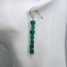 Load image into Gallery viewer, Exotic! Malachite Cube Beads 14K Gold Filled Earrings! | 2 inch Long |