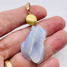 Load image into Gallery viewer, Chalcedony 14K Gold Filled Druzy Crystal Flower Pendant | 2 1/2" Long | Blue |