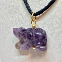 Load image into Gallery viewer, Carved Natural Amethyst Bear 14Kgf Pendant! Roar!! | 13x18x9mm (Bear), 4mm (Bail Opening), 1" (Long) | Purple/Gold - PremiumBead Alternate Image 7