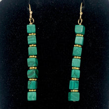 Load image into Gallery viewer, Exotic! Malachite Cube Beads 14K Gold Filled Earrings! | 2 inch Long |