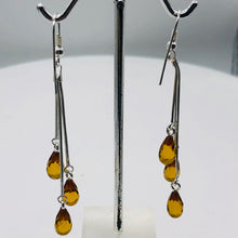 Load image into Gallery viewer, Amber Faceted 3 Bead Dangling Earrings | 2 1/2" Long | Orange | 1 Pair |