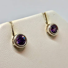 Load image into Gallery viewer, February 7mm Lab Amethyst & Sterling Silver Earrings 9780Bb - PremiumBead Alternate Image 2