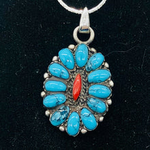 Load image into Gallery viewer, Turquoise Coral Sterling Silver Blossom Pendant | 1 1/4" Long | Blue/Red |