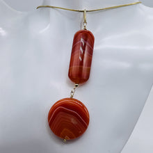 Load image into Gallery viewer, Sardonyx Large Round and Rectangle Pendant| 3 1/2" Long | Red/Orange/White |