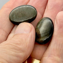 Load image into Gallery viewer, Gold Sheen Obsidian Oval | 25x17x7mm | Golden black | 2 Bead(s) |