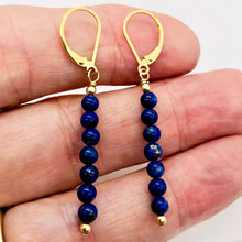Load image into Gallery viewer, Lapis Lazuli and 14K gf Semi Precious Stone Earrings | 4mm Lapis | 2" Long | - PremiumBead Alternate Image 3