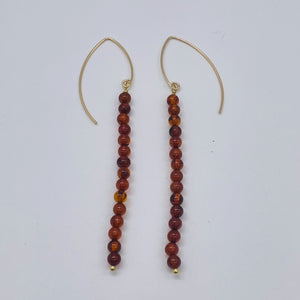Amber 5 Beads 14K Gold Filled Drop/Dangle Earrings | 1 3/4" Long | Red |