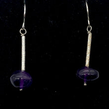 Load image into Gallery viewer, Amethyst Roundel Bead Sterling Silver Drop/Dangle Earrings| 2.5" Long | Purple |