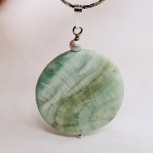 Load image into Gallery viewer, Wavy Hemimorphite Disc Dangle Sterling Silver Pendant| 1 3/4" Long| Aqua/Green |