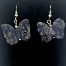 Load image into Gallery viewer, Flutter Carved Sodalite Butterfly Sterling Silver Earrings | 1 1/4 inch long | - PremiumBead Alternate Image 3