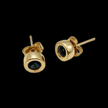 Load image into Gallery viewer, Blue Sapphire 14K Gold Bezel set Earrings | 3mm | Blue | Stud |