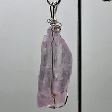 Load image into Gallery viewer, Kunzite Wire-Wrap Pink Crystal Sterling Silver Pendant | 2 5/8 Inch Long |