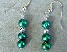 Load image into Gallery viewer, Green Freshwater Pearl Sterling Silver Disco Drop/Dangle Earrings| 1 1/2 " Drop|