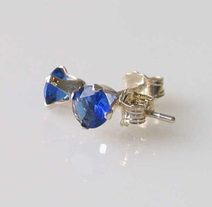 September! 4mm Created Blue Sapphire & 925 Sterling Silver Stud Earrings 10150I - PremiumBead Primary Image 1