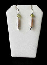 Load image into Gallery viewer, Natural Green Garnet Cream Freshwater Pearl & Silver Dangle Earrings 5699 - PremiumBead Primary Image 1