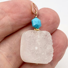 Load image into Gallery viewer, White Druzy Quartz and Turquoise 20mm Square Coin14kgf Pendant | 1 1/4" Long |