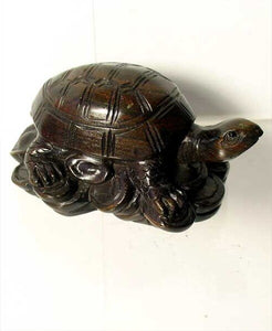 Carved & Signed Money Turtle Dark Teak Ojime/Netsuke Bead - PremiumBead Alternate Image 2