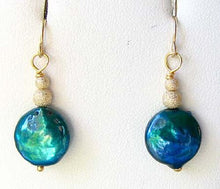 Load image into Gallery viewer, Shimmering Teal Waves 14Kgf Pearl Earrings 307252A - PremiumBead Alternate Image 2