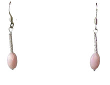 Load image into Gallery viewer, Pink Peruvian Opal Faceted Oval & Stardust Sterling Silver Tube Earrings 5827B