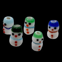 Load image into Gallery viewer, 5 Hand Made Glass Lampwork Snowmen 14x8.5mm to 13x8mm Beads 007099