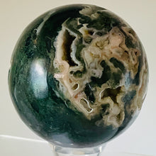 Load image into Gallery viewer, Moss Agate Druzy Quartz Crystal Meditation Sphere | 75mm | Green/White | 1 |