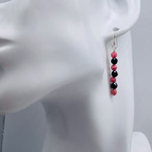 Load image into Gallery viewer, Rhodonite Onyx Sterling Silver Drop Earrings | 1 1/2" Long| Pink/Black 1 Pair |
