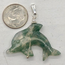 Load image into Gallery viewer, Moss Agate Dolphin Sterling Silver Pendant | 1 1/2" Long | Green | 1 Pendant |