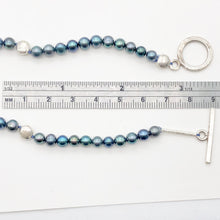 Load image into Gallery viewer, Dramatic Blue Rainbow Peacock Freshwater Pearl Sterling Silver Necklace 20 inch