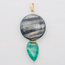 Load image into Gallery viewer, Hypersthene, Malachite 14K Gold Filled Pendant| 1 3/4" Long| Silver Gray Green |