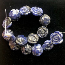 Load image into Gallery viewer, Hand Carved Blue Sodalite Rose Bead Half Strand | 15-16 Beads | 14x7 mm |