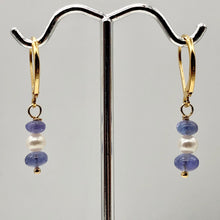 Load image into Gallery viewer, 14K Gold Filled Tanzanite and Fresh Water Pearl Earrings | 1 1/4 Inch Long |