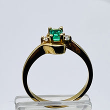 Load image into Gallery viewer, Emerald & White Diamonds Solid 14Kt Yellow Gold Solitaire Ring Size 6 3/4 9982Be