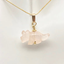 Load image into Gallery viewer, Rose Quartz Triceratops Pendant Necklace|SemiPrecious Stone Jewelry|14K Pendant | 22x12x7.5mm (Triceratops), 5.5mm (Bail Opening), 1" (Long) | Pink - PremiumBead Primary Image 1