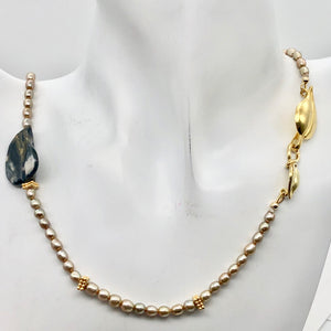 Ocean Jasper Pearl 14K Gold Filled Necklace| 22" |Green/Silver/Gold | 1 Necklace