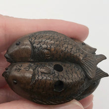 Load image into Gallery viewer, Carved & Signed Fish Dark Teak Ojime/Netsuke Bead - PremiumBead Alternate Image 2