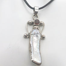 Load image into Gallery viewer, Exotic! Biwa Pearl Pendant Necklace with Red Garnet in Sterling Silver Setting - PremiumBead Alternate Image 4