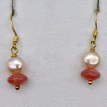Load image into Gallery viewer, Gem Quality Rhodochrosite Pearl Drop Golden French Wire Earrings - PremiumBead Primary Image 1