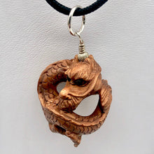 Load image into Gallery viewer, Hand Carved Boxwood Crouching Dragon Sterling Pendant 504128BDS - PremiumBead Alternate Image 2