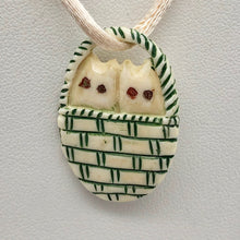 Load image into Gallery viewer, Twin Carved Kitty Cats in a Basket Waterbuffalo Bone Bead 10754 | 30x21x5mm | cream, black and green - PremiumBead Alternate Image 3