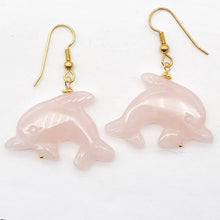Load image into Gallery viewer, Rose Quartz 14K Gold Filled Dolphin Drop/Dangle Earrings| 2 3/4" Long | Pink |