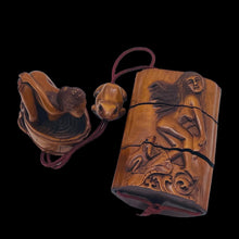 Load image into Gallery viewer, Inro Signed Boxwood 3 Part Maiden and Frog Carved | 6" Long | Brown | 1 |