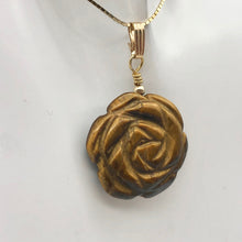 Load image into Gallery viewer, Hand Carved Tigereye Rose Flower 14K Gold Filled Pendant | 1.5" Long | 509290TEG - PremiumBead Alternate Image 3