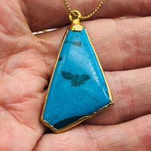 Load image into Gallery viewer, Turquoise Free-form Pendant | 1 3/4" Long | Blue/Gold | 1 Pendant