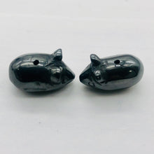 Load image into Gallery viewer, Two Carved Hematite Mouse Beads | 20.5x12x10.5 mm | Grey